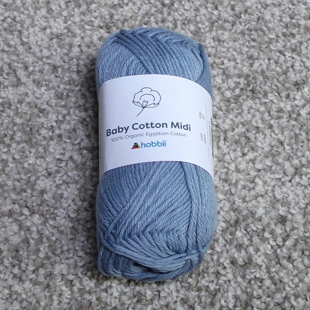 Hobbii Baby Cotton Midi Blue Color 07 100% Organic Egyptian Cotton Yarn 50g
